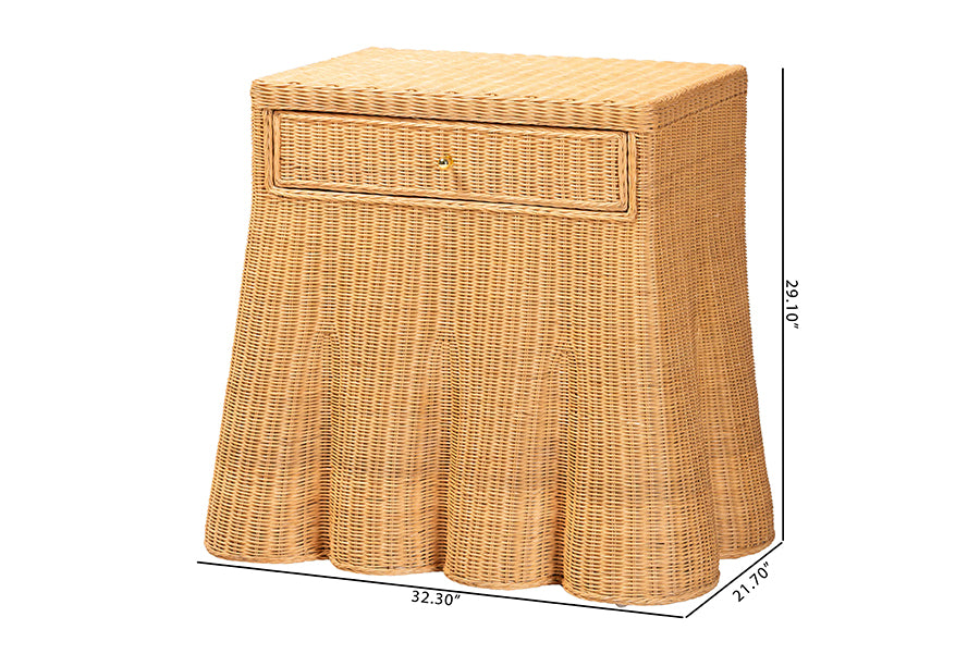 Bali & Pari Chica Scalloped Natural Rattan Console Table with Drawer – Handwoven Coastal Entryway or Living Room Accent FredCo