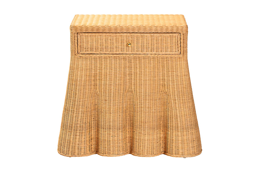Bali & Pari Chica Scalloped Natural Rattan Console Table with Drawer – Handwoven Coastal Entryway or Living Room Accent FredCo