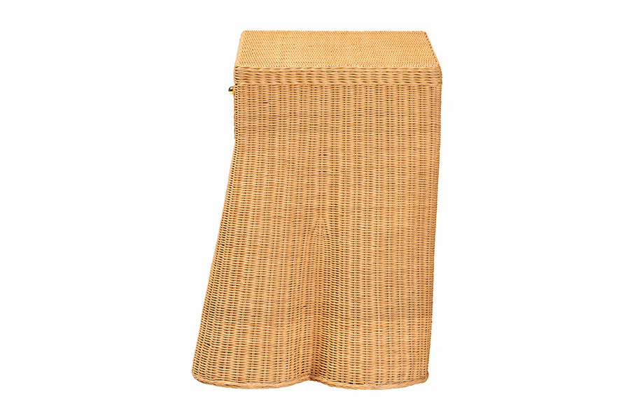 Bali & Pari Chica Scalloped Natural Rattan Console Table with Drawer – Handwoven Coastal Entryway or Living Room Accent FredCo