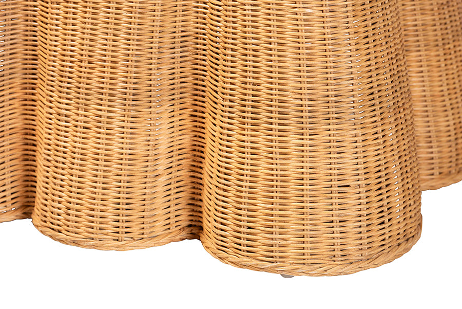 Bali & Pari Chica Scalloped Natural Rattan Console Table with Drawer – Handwoven Coastal Entryway or Living Room Accent FredCo