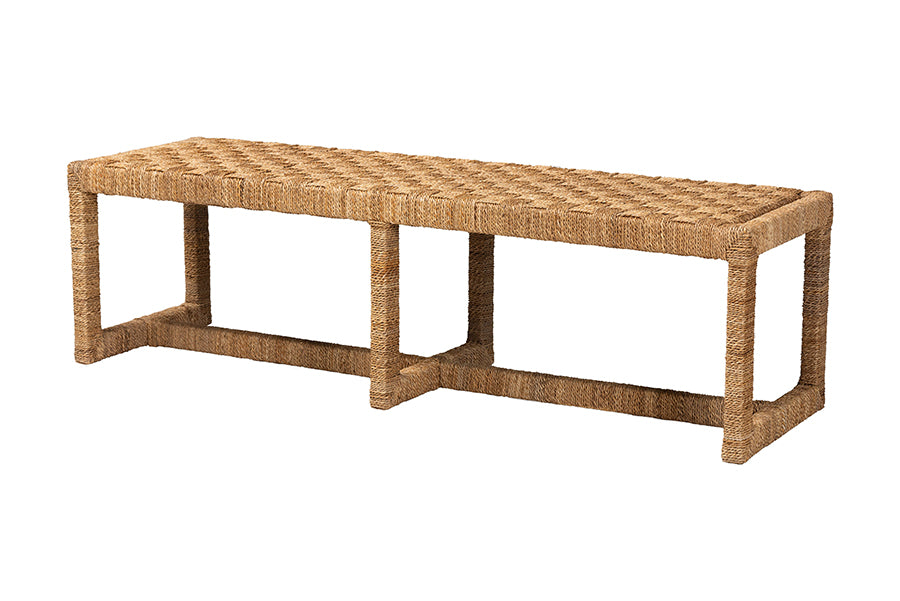 bali & pari Cipally Bohemian Seagrass and Mahogany Wood Accent Bench FredCo