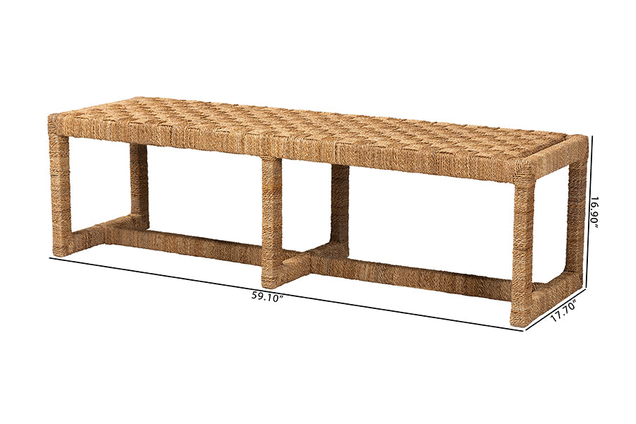 bali & pari Cipally Bohemian Seagrass and Mahogany Wood Accent Bench FredCo
