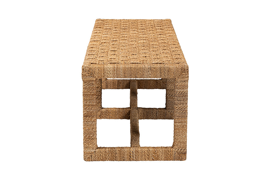 bali & pari Cipally Bohemian Seagrass and Mahogany Wood Accent Bench FredCo