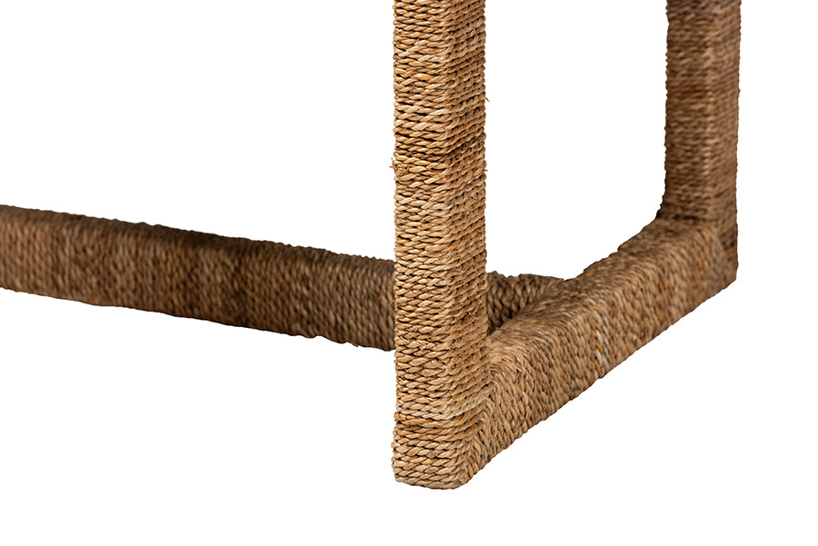 bali & pari Cipally Bohemian Seagrass and Mahogany Wood Accent Bench FredCo