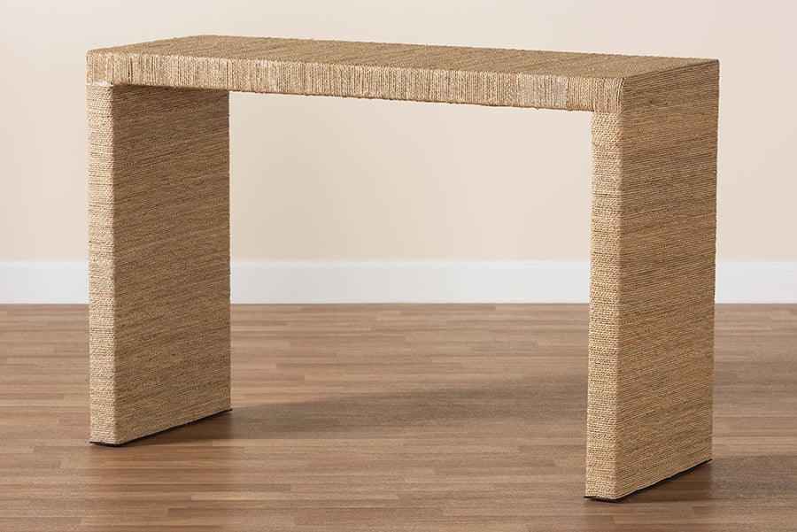 bali & pari Colandra Modern Bohemian Natural Brown Seagrass and Wood Console Table FredCo
