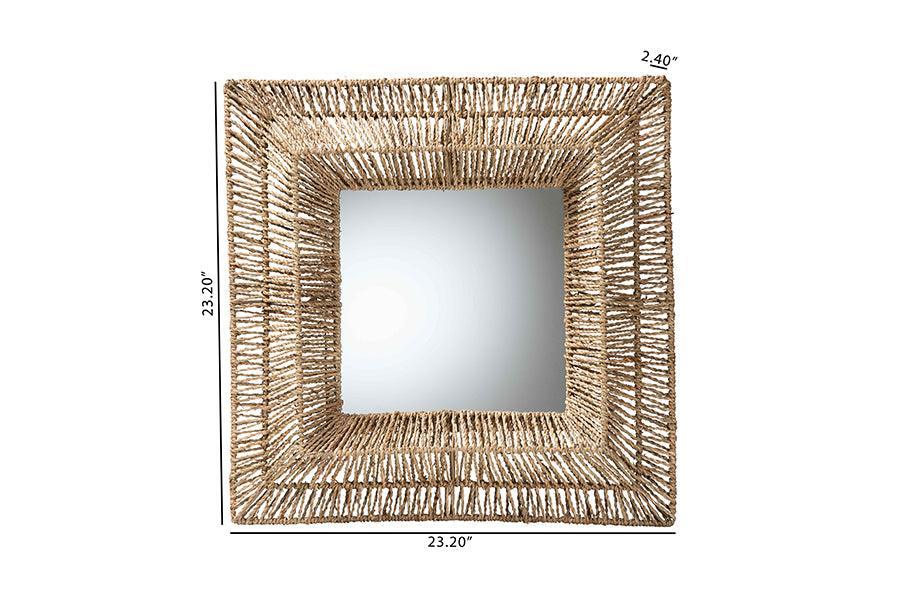 bali & pari Collice Modern Bohemian Metal and Natural Brown Seagrass Accent Wall Mirror FredCo