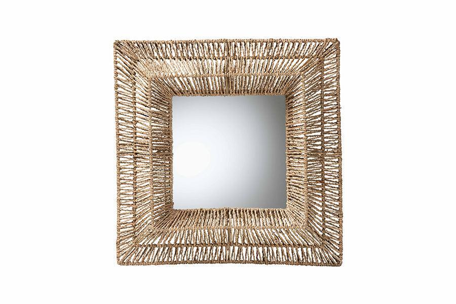 bali & pari Collice Modern Bohemian Metal and Natural Brown Seagrass Accent Wall Mirror FredCo