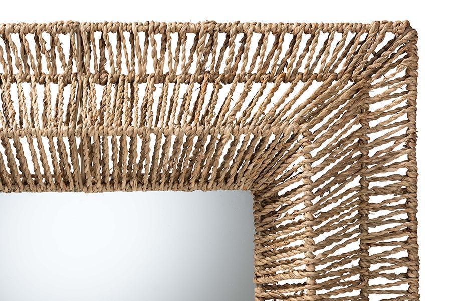 bali & pari Collice Modern Bohemian Metal and Natural Brown Seagrass Accent Wall Mirror FredCo