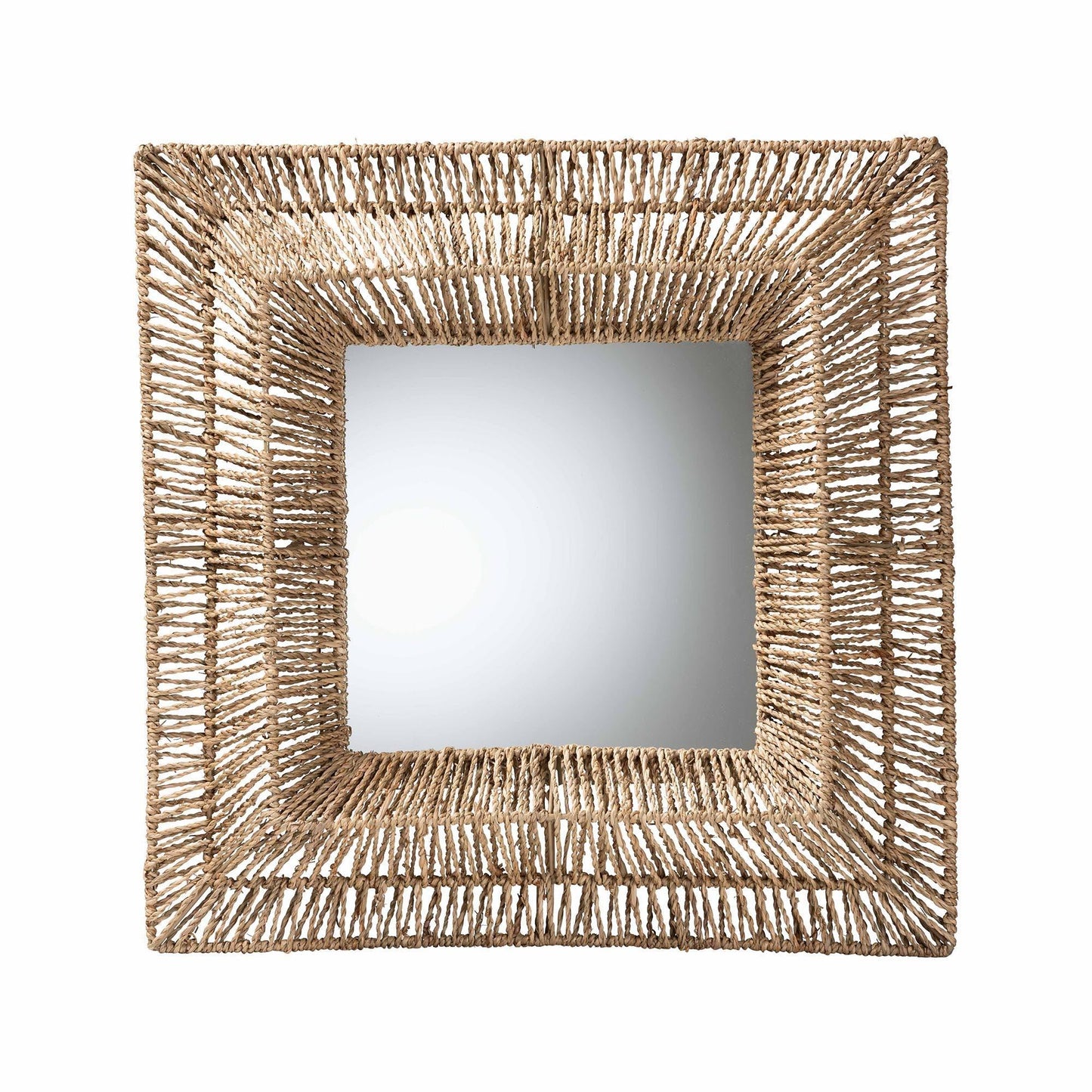 bali & pari Collice Modern Bohemian Metal and Natural Brown Seagrass Accent Wall Mirror FredCo