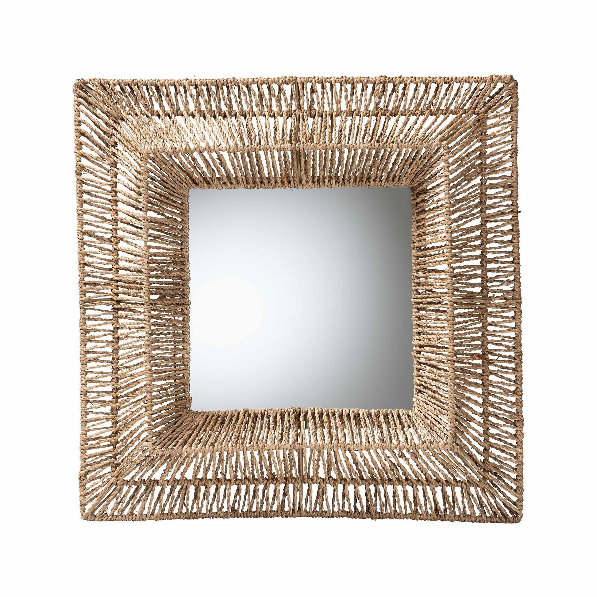 bali & pari Collice Modern Bohemian Metal and Natural Brown Seagrass Accent Wall Mirror FredCo