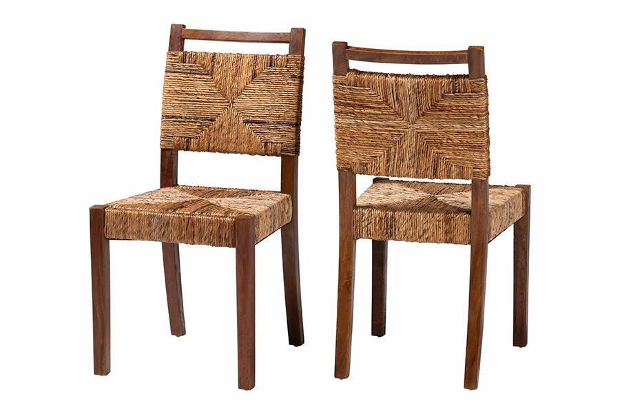 bali & pari Cordoba Bohemian Natural Seagrass and Mahogany Wood 2-Piece Dining Chair FredCo