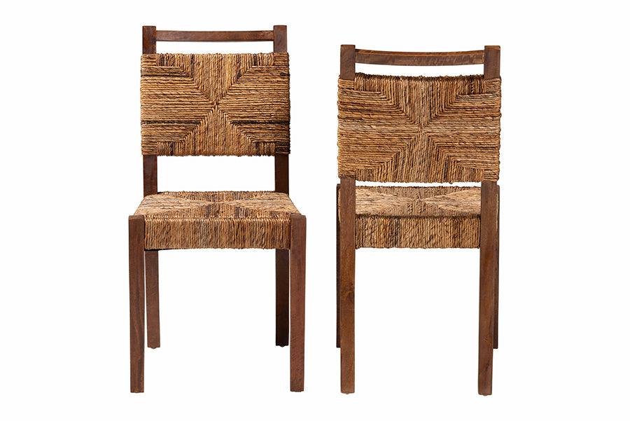bali & pari Cordoba Bohemian Natural Seagrass and Mahogany Wood 2-Piece Dining Chair FredCo