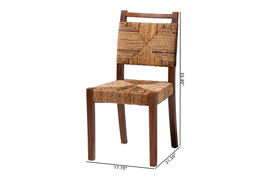 bali & pari Cordoba Bohemian Natural Seagrass and Mahogany Wood 2-Piece Dining Chair FredCo