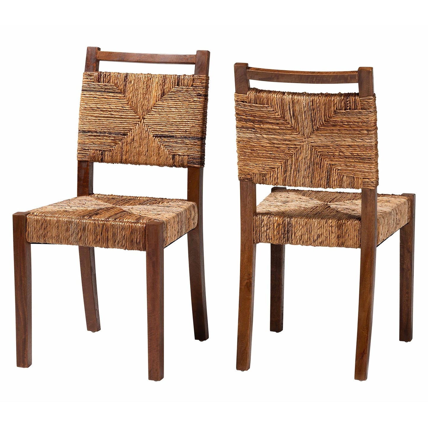bali & pari Cordoba Bohemian Natural Seagrass and Mahogany Wood 2-Piece Dining Chair FredCo