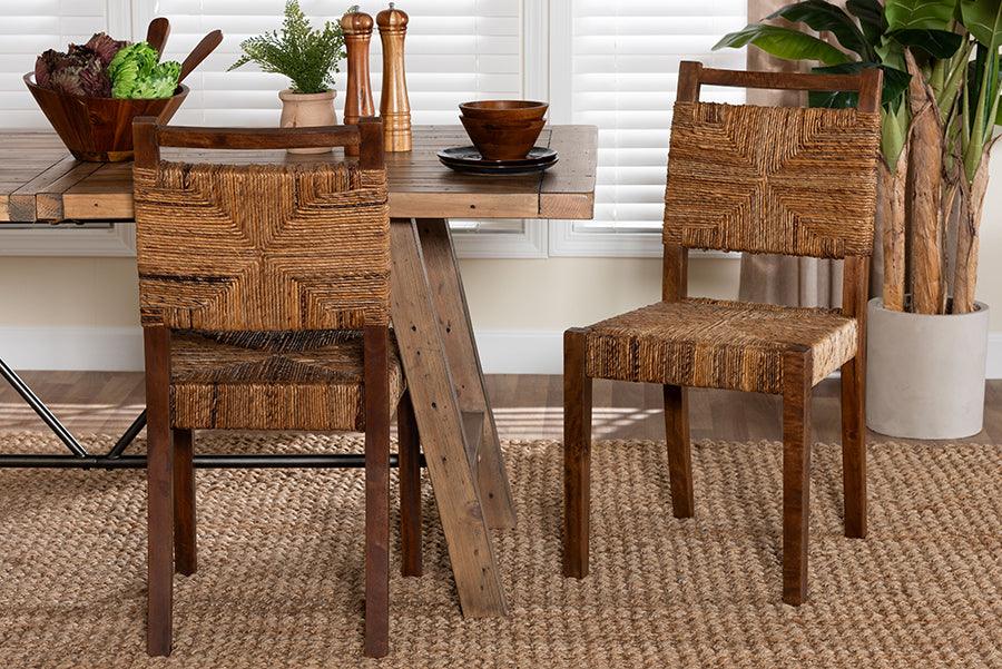 bali & pari Cordoba Bohemian Natural Seagrass and Mahogany Wood 2-Piece Dining Chair FredCo