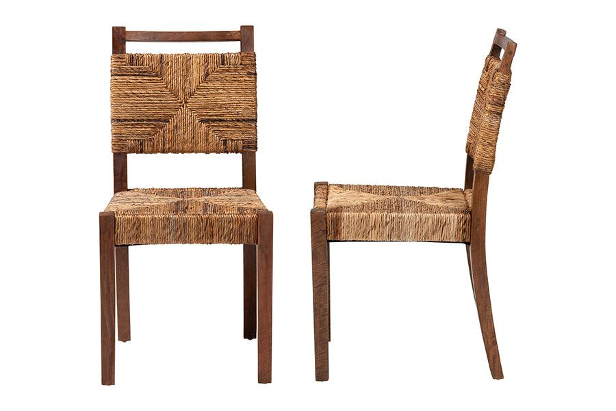 bali & pari Cordoba Bohemian Natural Seagrass and Mahogany Wood 2-Piece Dining Chair FredCo