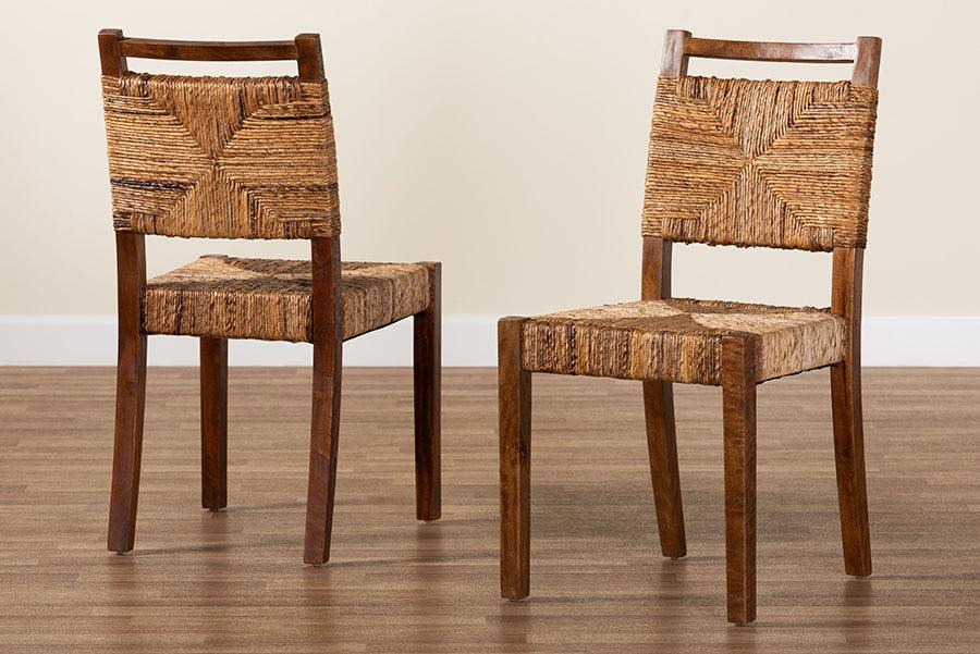 bali & pari Cordoba Bohemian Natural Seagrass and Mahogany Wood 2-Piece Dining Chair FredCo