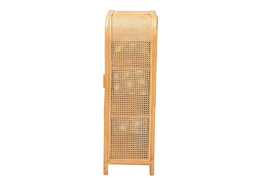 bali & pari Curacao Modern Bohemian Light Honey Rattan 2-Door Storage Cabinet FredCo
