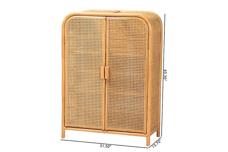 bali & pari Curacao Modern Bohemian Light Honey Rattan 2-Door Storage Cabinet FredCo