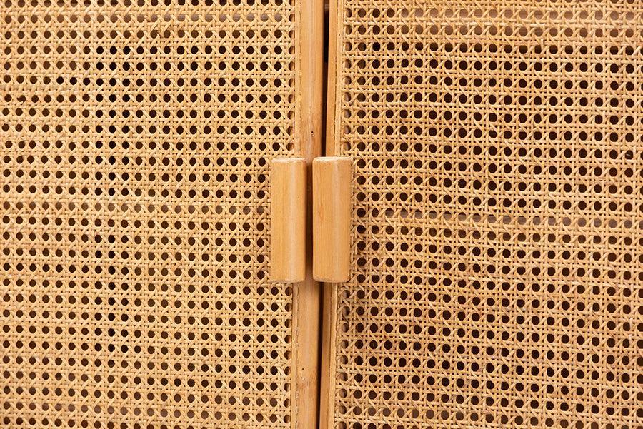 bali & pari Curacao Modern Bohemian Light Honey Rattan 2-Door Storage Cabinet FredCo