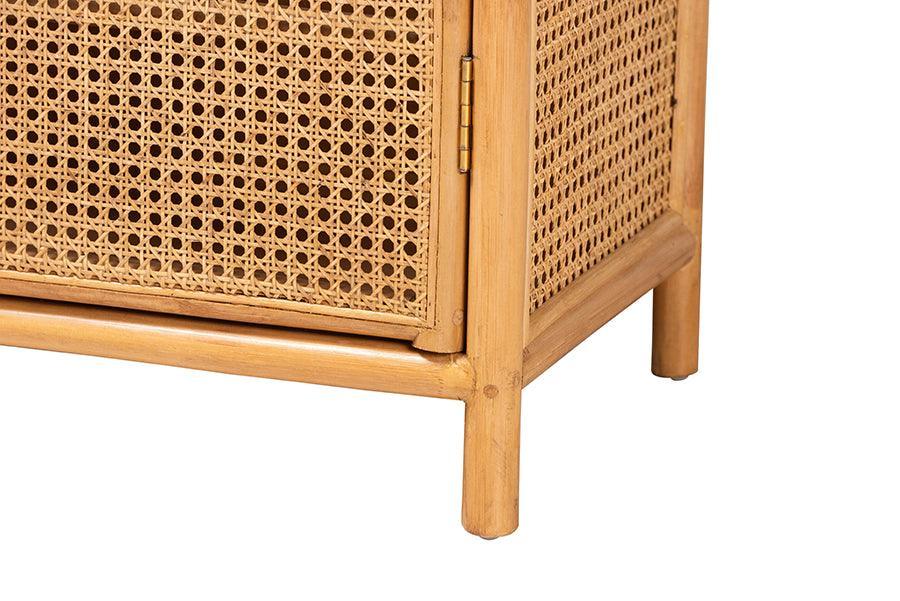 bali & pari Curacao Modern Bohemian Light Honey Rattan 2-Door Storage Cabinet FredCo