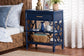 bali & pari Daina Natural Rattan Nightstand with Drawer and Open Shelves- Coastal Bedside Table with Geometric Design, Blue FredCo