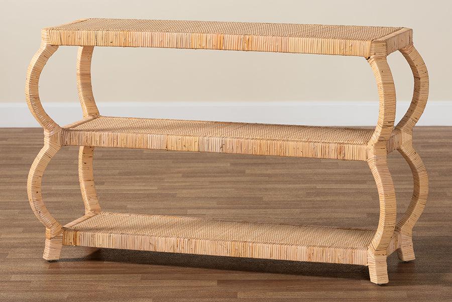 bali & pari Dalida Bohemian Natural Rattan 3-Tier Console Table FredCo