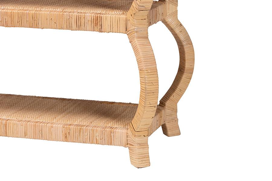 bali & pari Dalida Bohemian Natural Rattan 3-Tier Console Table FredCo