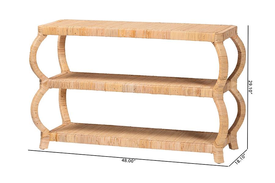 bali & pari Dalida Bohemian Natural Rattan 3-Tier Console Table FredCo