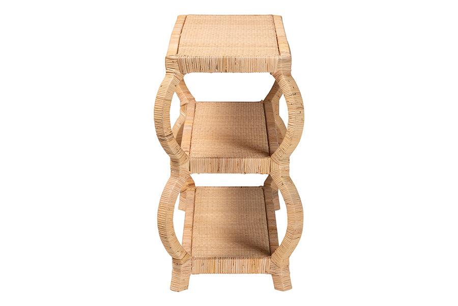bali & pari Dalida Bohemian Natural Rattan 3-Tier Console Table FredCo