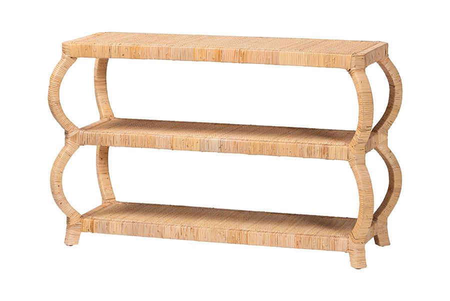 bali & pari Dalida Bohemian Natural Rattan 3-Tier Console Table FredCo
