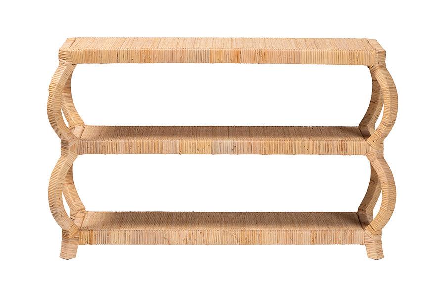 bali & pari Dalida Bohemian Natural Rattan 3-Tier Console Table FredCo