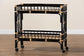 bali & pari Dalinda Modern Bohemian Two-Tone Black and Natural Brown Rattan 2-Tier Kitchen Cart FredCo