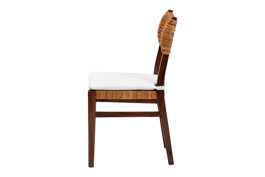 bali & pari Dameka Bohemian Light Honey Rattan and Dark Brown Wood Dining Chair FredCo