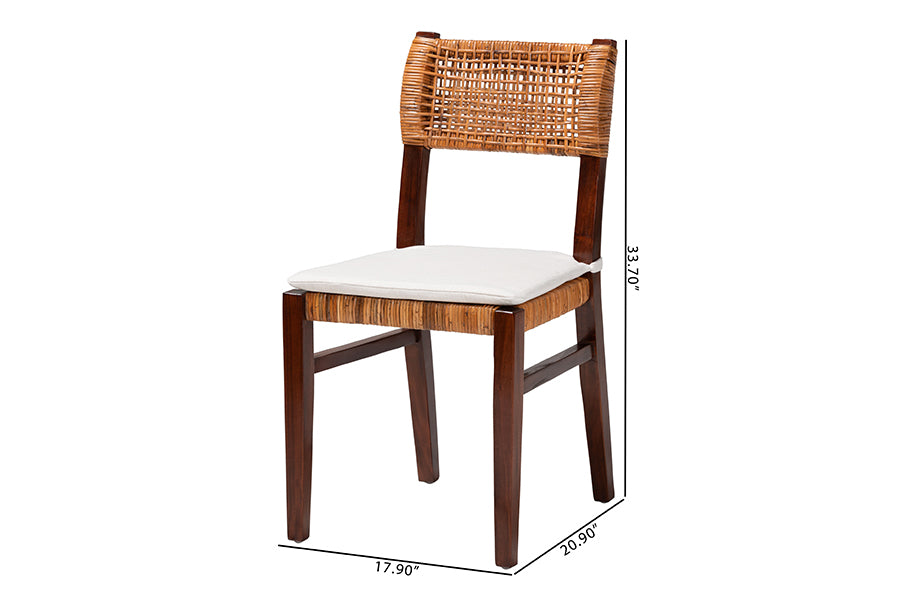 bali & pari Dameka Bohemian Light Honey Rattan and Dark Brown Wood Dining Chair FredCo