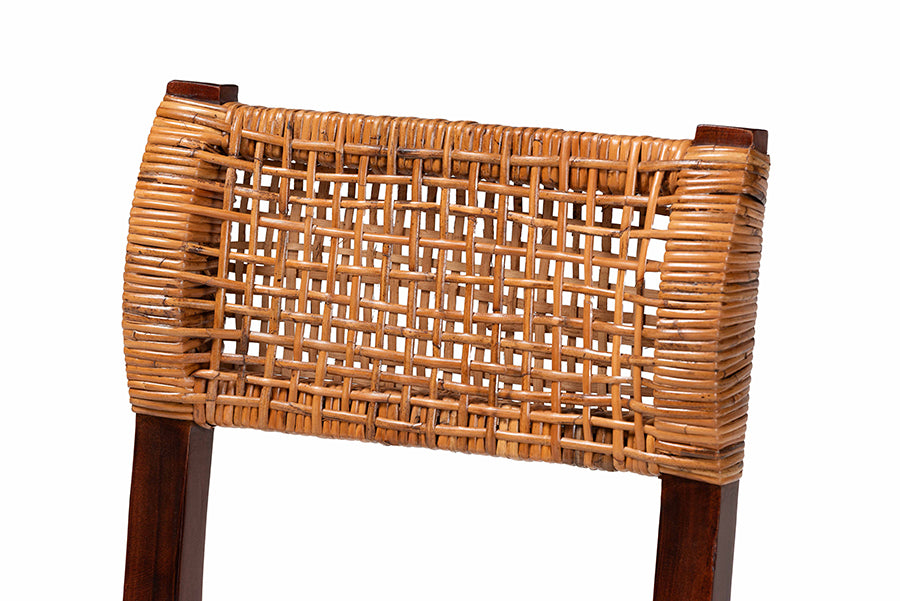 bali & pari Dameka Bohemian Light Honey Rattan and Dark Brown Wood Dining Chair FredCo