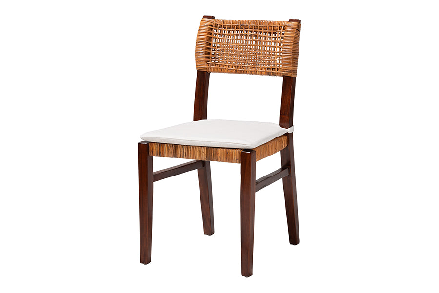 bali & pari Dameka Bohemian Light Honey Rattan and Dark Brown Wood Dining Chair FredCo