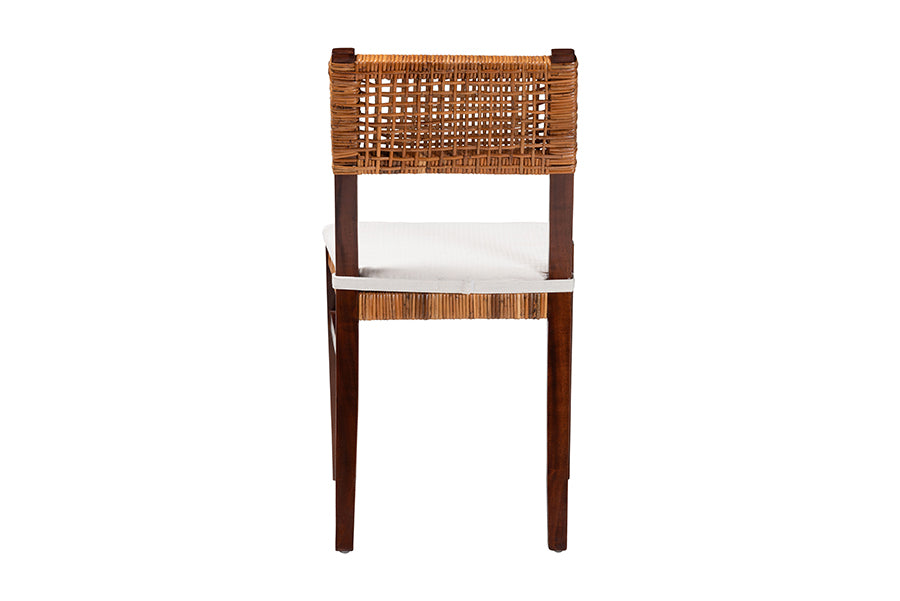 bali & pari Dameka Bohemian Light Honey Rattan and Dark Brown Wood Dining Chair FredCo