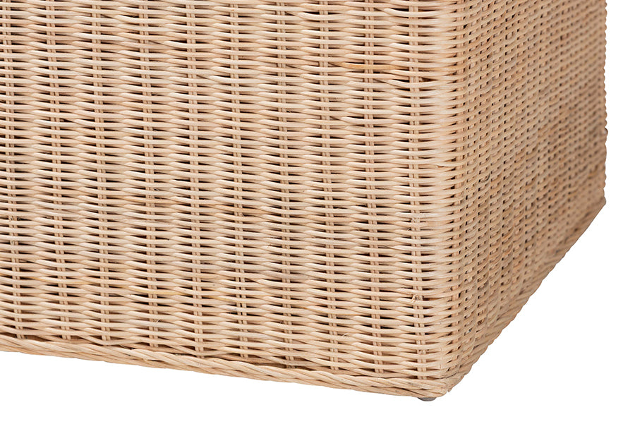 bali & pari Damita Scallop Natural Rattan Chest with Lift-top Lid - Coastal Boho Style Storage Bench for Bedroom, Entryway, or Living Room Organization FredCo