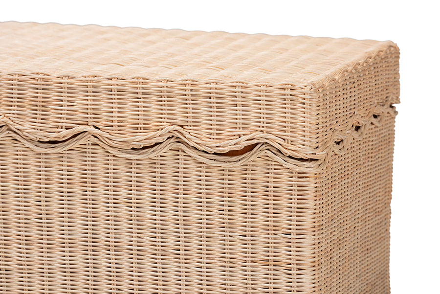 bali & pari Damita Scallop Natural Rattan Chest with Lift-top Lid - Coastal Boho Style Storage Bench for Bedroom, Entryway, or Living Room Organization FredCo