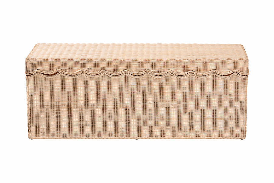 bali & pari Damita Scallop Natural Rattan Chest with Lift-top Lid - Coastal Boho Style Storage Bench for Bedroom, Entryway, or Living Room Organization FredCo