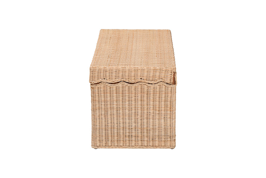 bali & pari Damita Scallop Natural Rattan Chest with Lift-top Lid - Coastal Boho Style Storage Bench for Bedroom, Entryway, or Living Room Organization FredCo