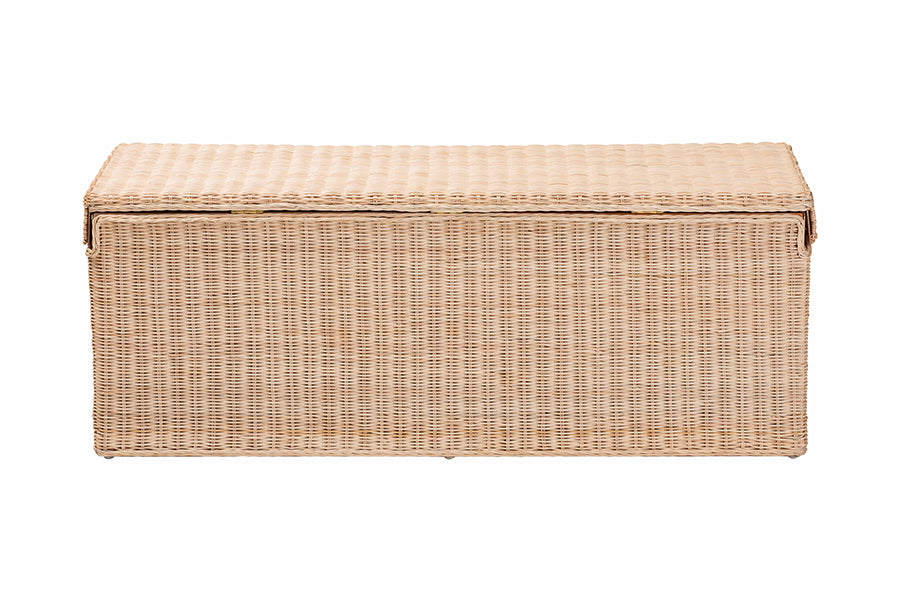 bali & pari Damita Scallop Natural Rattan Chest with Lift-top Lid - Coastal Boho Style Storage Bench for Bedroom, Entryway, or Living Room Organization FredCo