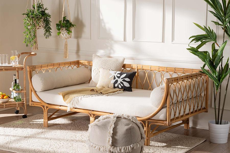 bali & pari Davida Modern Bohemian Natural Brown Rattan Daybed FredCo