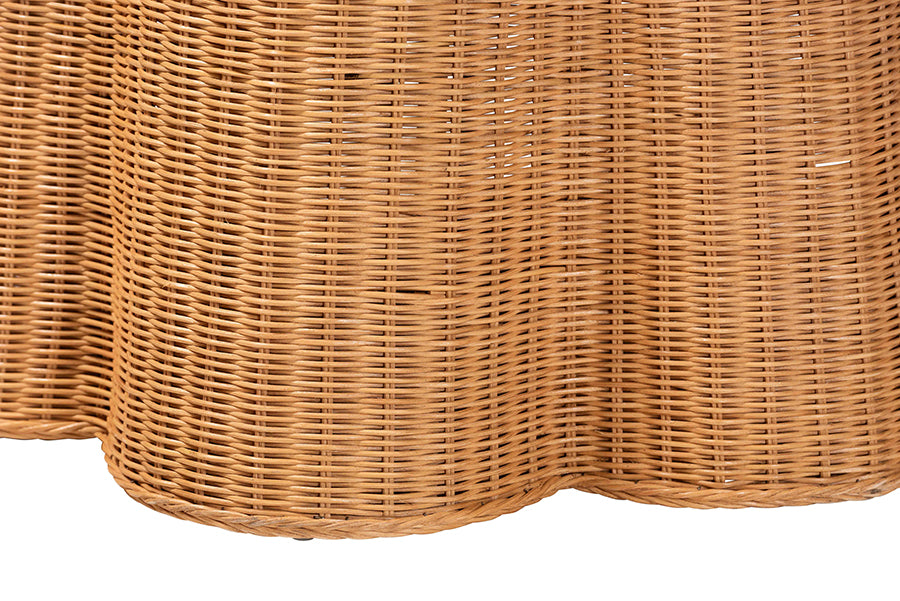 Bali & Pari Dayo Round Scalloped Natural Rattan Console Table with Drawer – Handwoven Coastal Entryway Accent FredCo