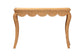 Natural wicker console table with scalloped edge and curved legs, FredCo International furniture