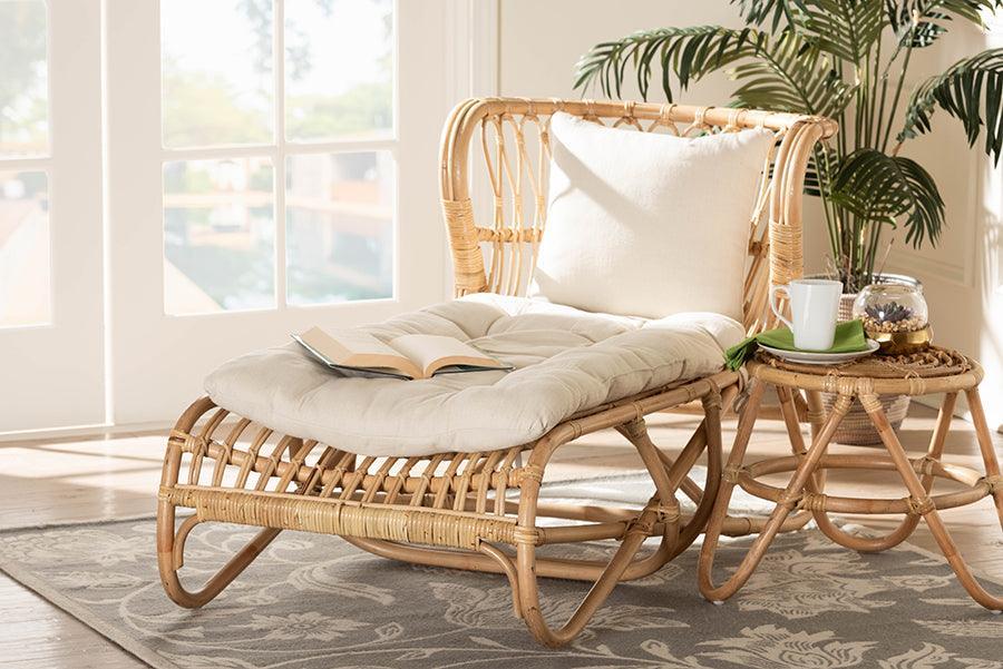 bali & pari Delara Modern Bohemian Natural Brown Rattan Chaise FredCo