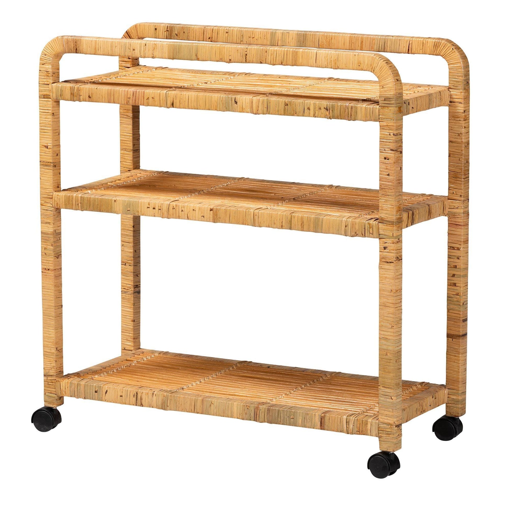bali & pari Delphine Modern Bohemian Natural Rattan Kitchen Cart FredCo