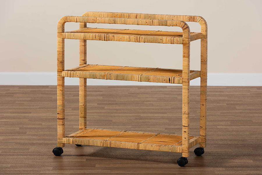 bali & pari Delphine Modern Bohemian Natural Rattan Kitchen Cart FredCo