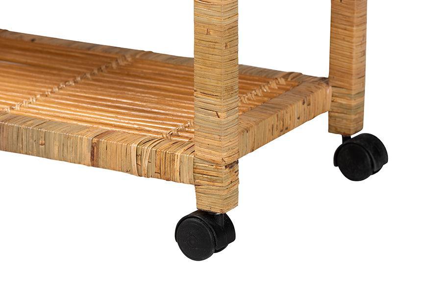 bali & pari Delphine Modern Bohemian Natural Rattan Kitchen Cart FredCo